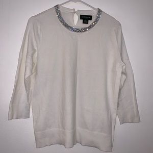 LIZ CALIBORNE Career- Sweater w/Jeweled Neckline